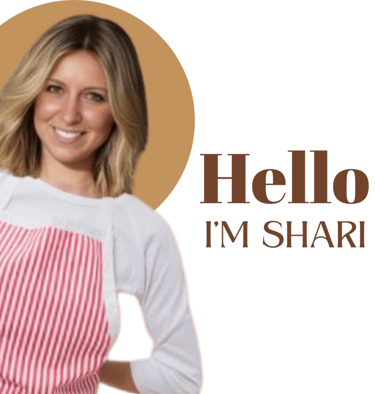 a woman in a red apron