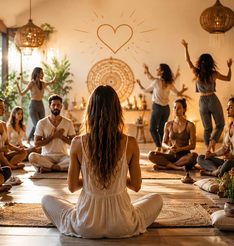 peope gathering to meditate and free-style dance