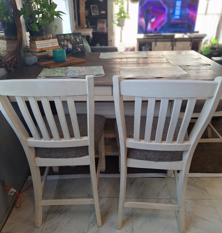 Ashley Bolanburg dining table with drawers and storage shelves