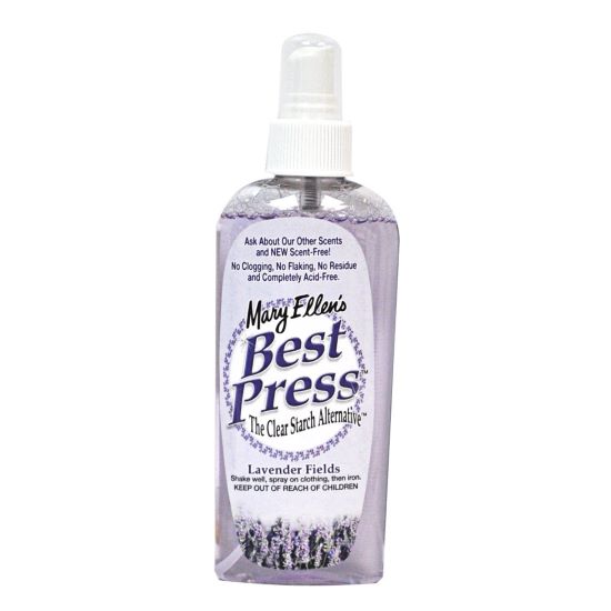 A bottle of Mary Ellen's Best Press Pump Spray starch on a white background.