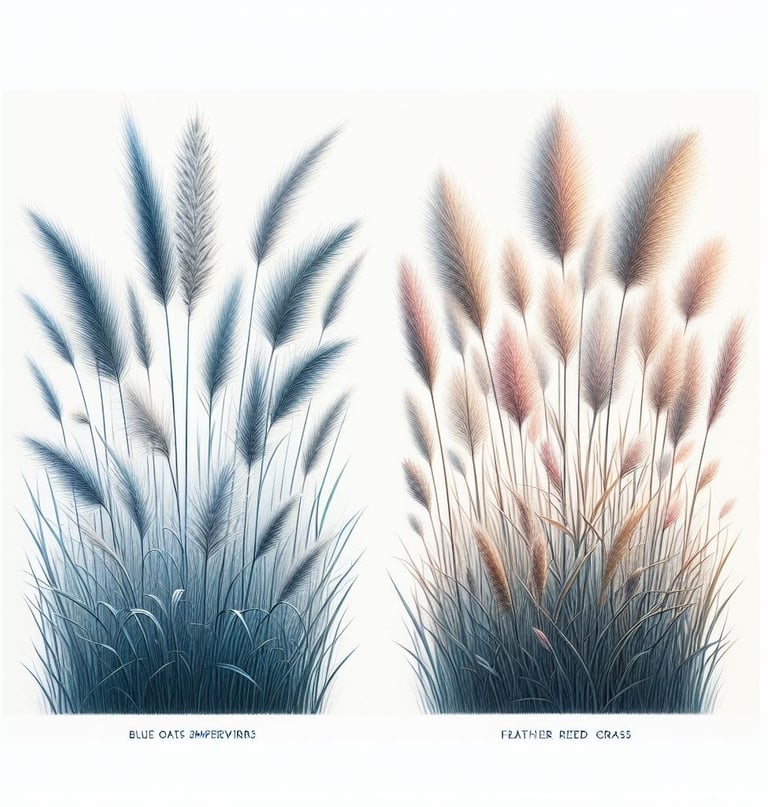 blue oat grass (Helictotrichon sempervirens) and feather reed grass (Calamagrostis x acutiflora)