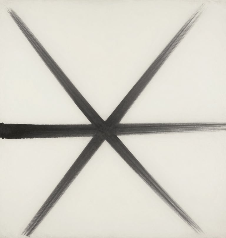 A minimalist monochrome painting with dynamic lines in #1A1A1A against a solid #F9F7F0 background, representing the intersection of modern art and traditional luxury.