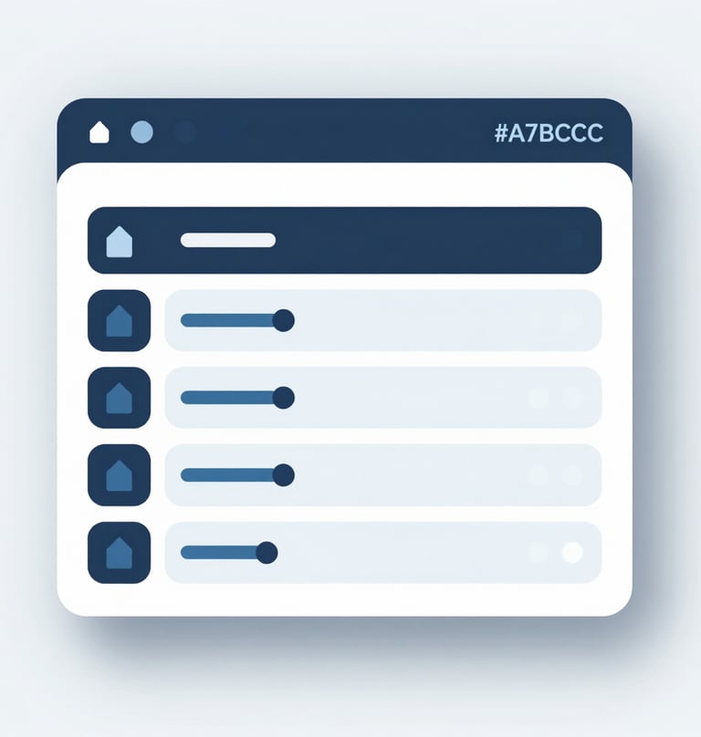 A minimalist user interface design for a video game, displaying inventory and health bars in a clean, sophisticated style using #1A202C and #A7BCCB, sleek and innovative.