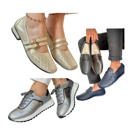 Pies y zapatos de mujer con una cadena de eslabones de oro