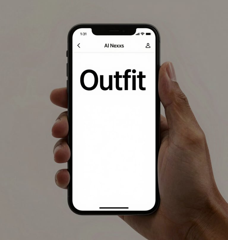 A mobile device showing the AI Nexus mobile application interface, clean layout, bold Outfit typography, against a neutral studio background.