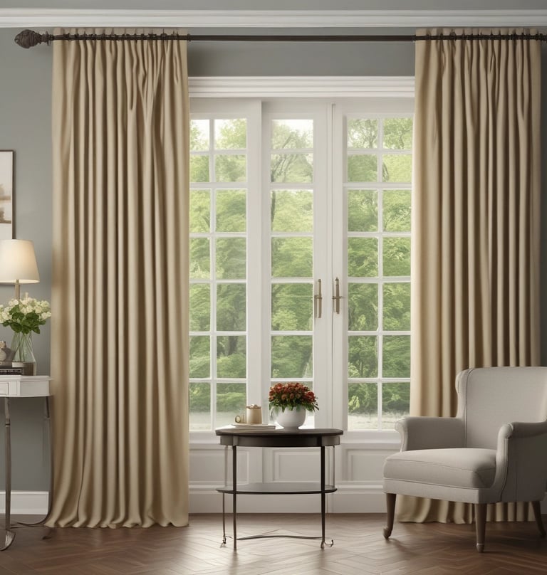 Close-up of soft, flowing curtains billowing gently in sunlight.