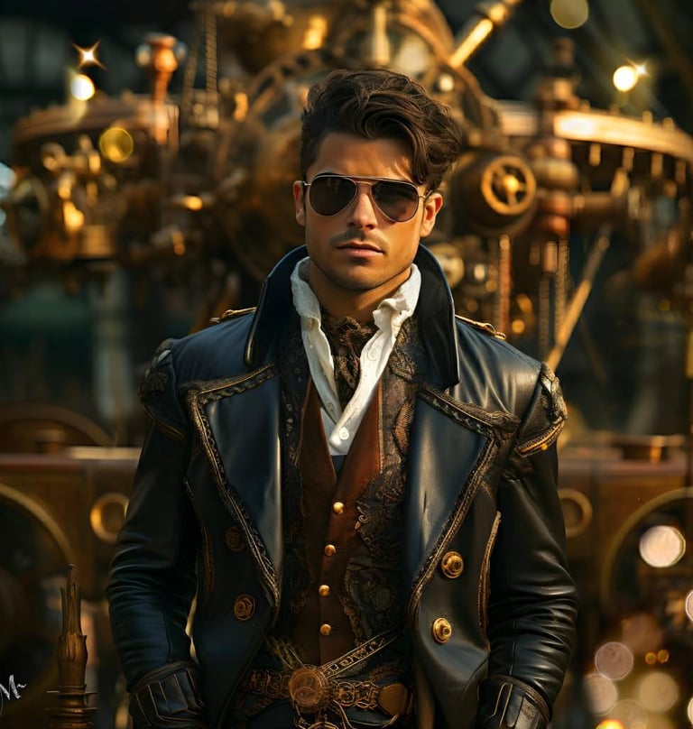 handsome sunglasses gold leather steampunk