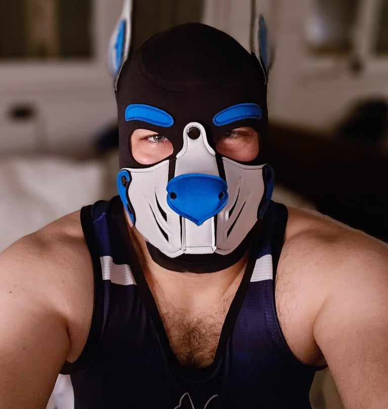 Man in a pup mask.