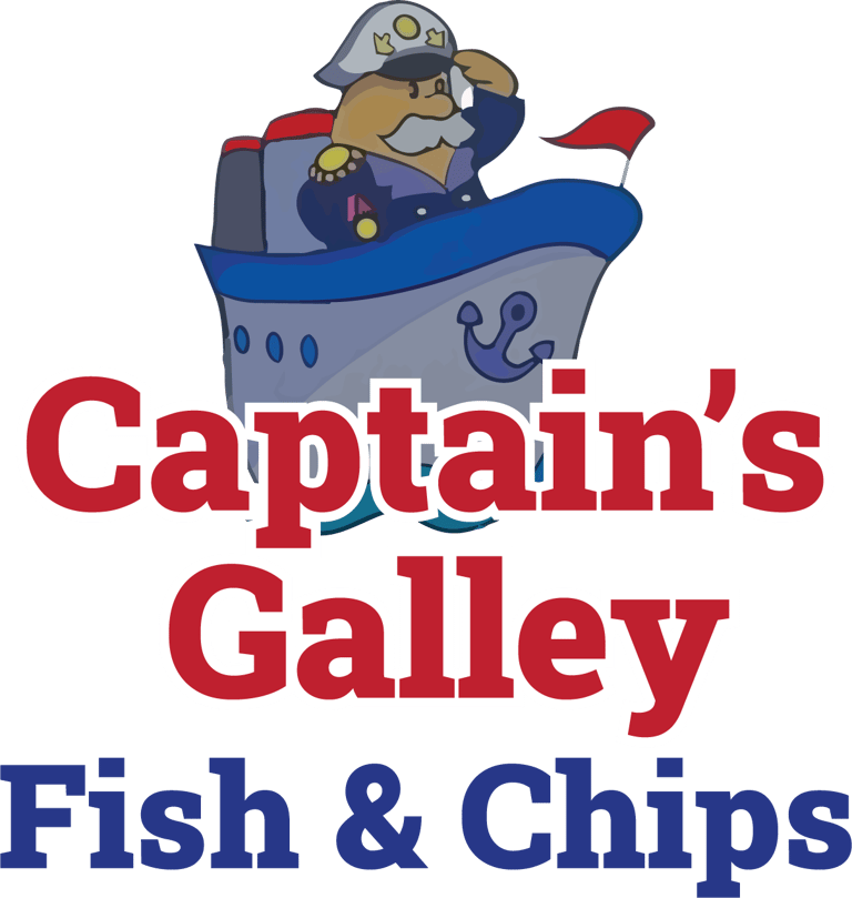 Captain’s Galley logo featuring red typography and a cartoon captain on a ship
