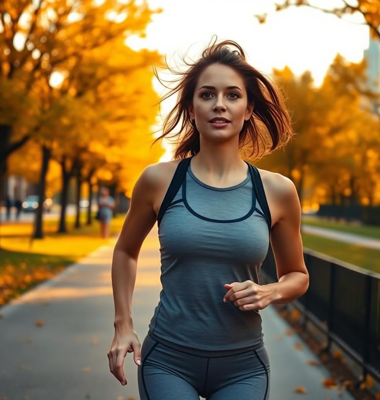 a woman running in a park 
