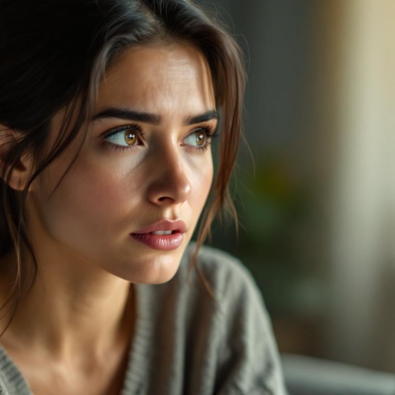 a woman with a serious look on her face