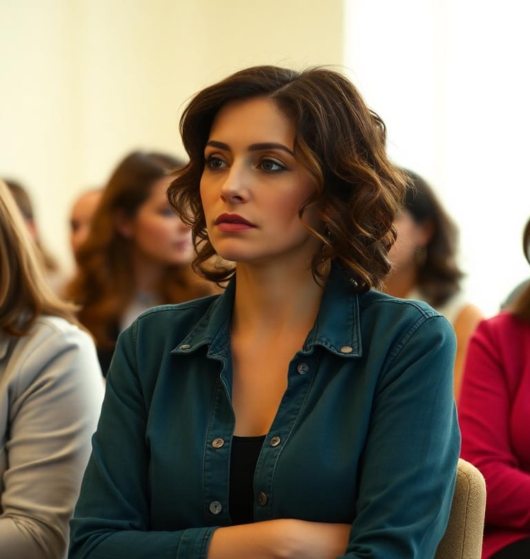 a woman in a blue shirt 