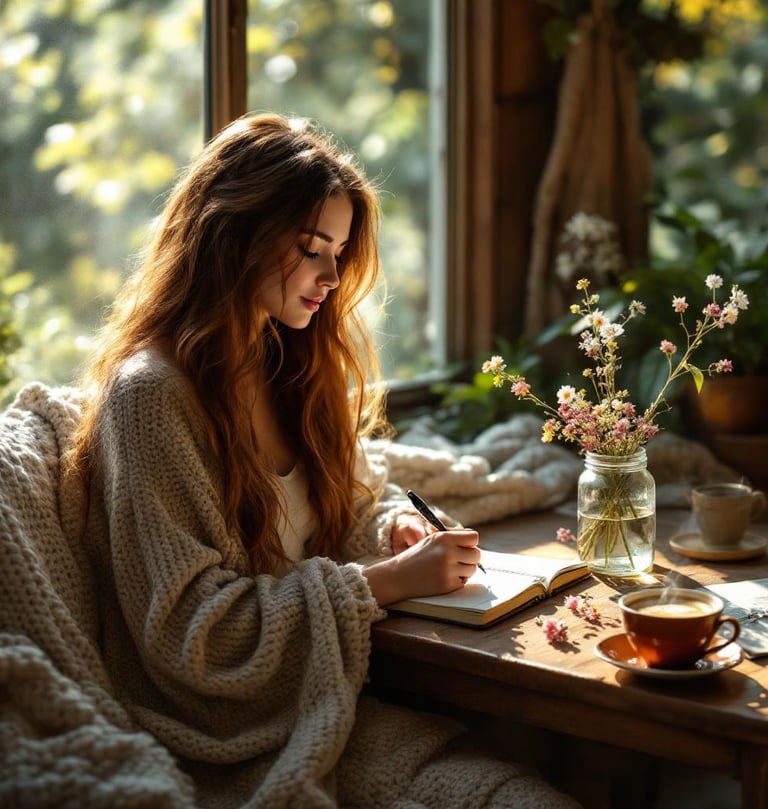 a woman journaling in a notebook