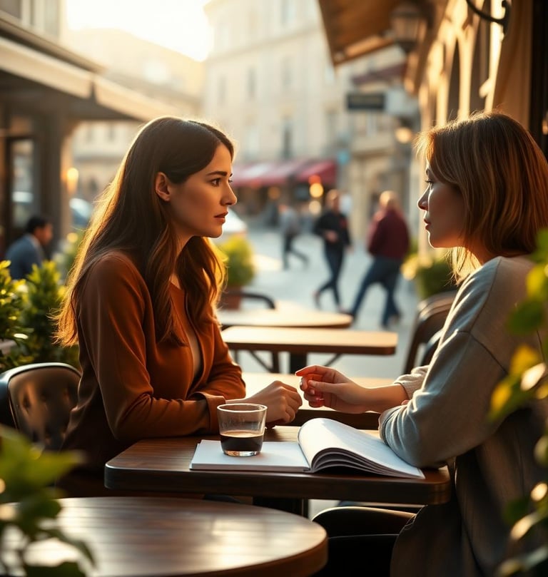 a woman talking to another woman