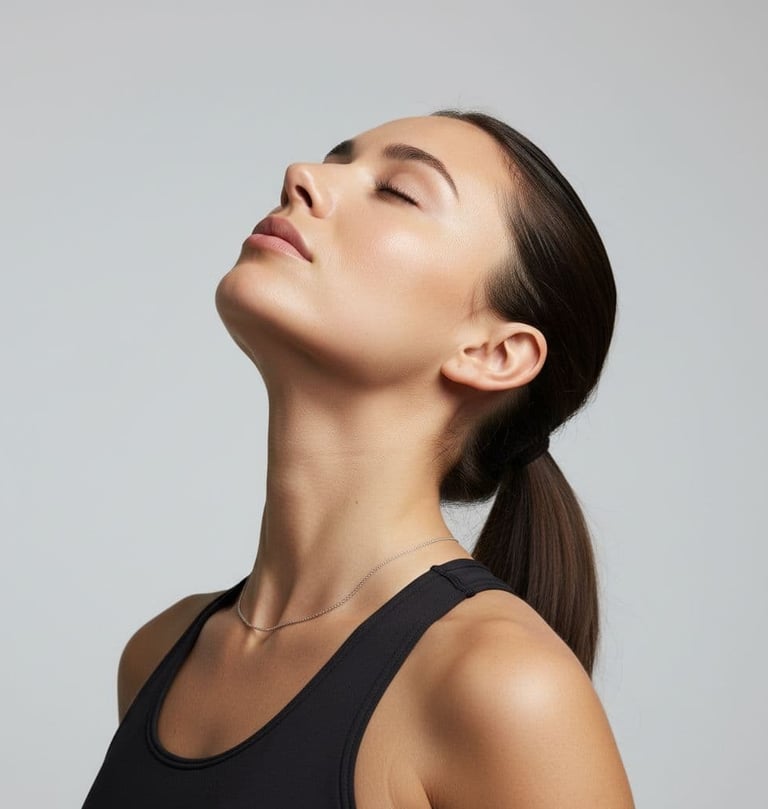 woman with her head tilted back and mouth closed doing neck exercises