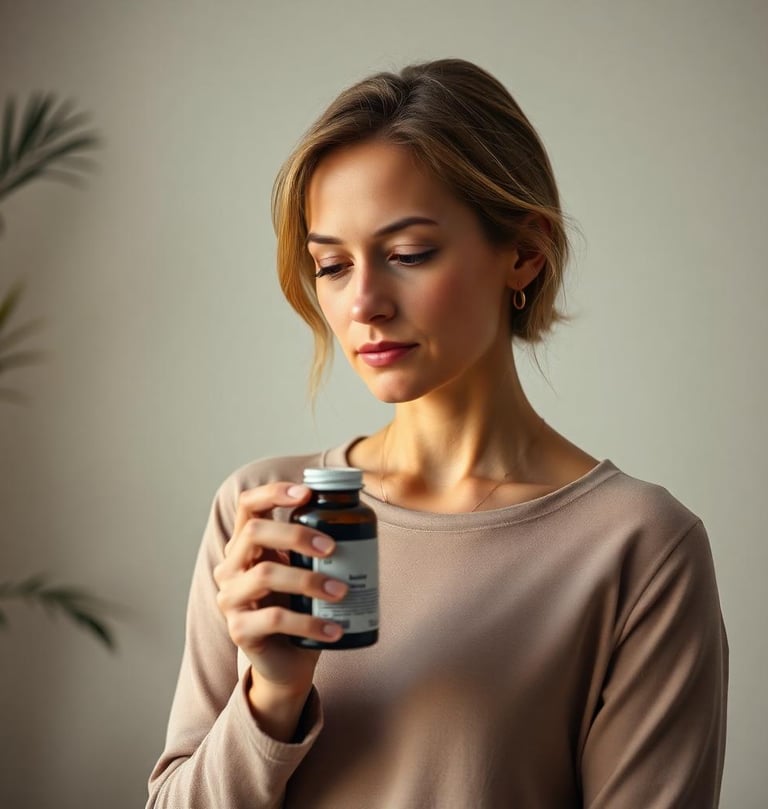 woman holding a vitamin bottle