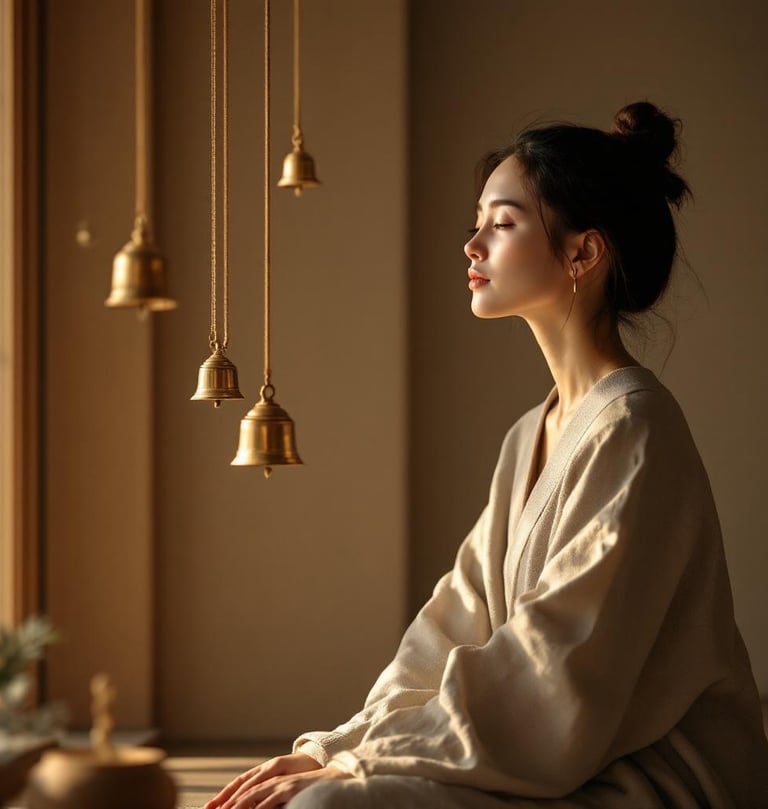 A woman listening to Chimes and Koshi Bells 