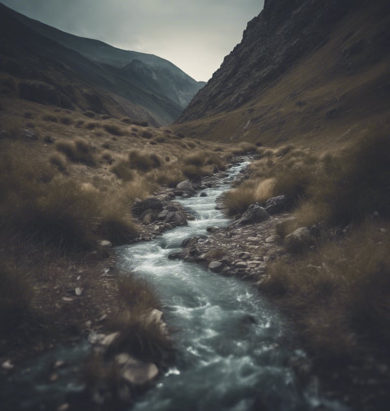 image d'un ruisseau qui coule dans un paysage de montagne 