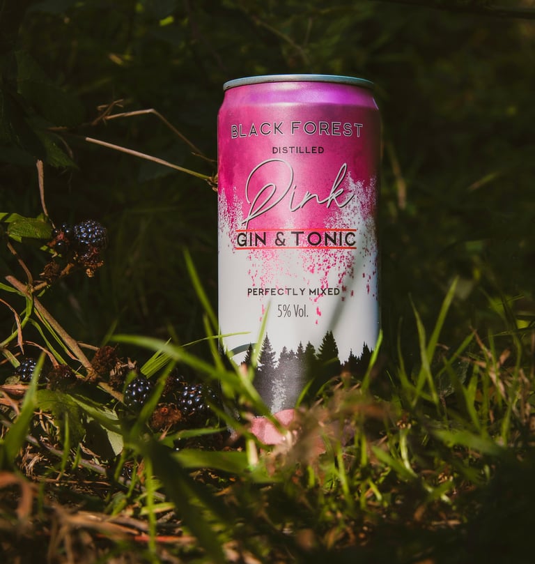Lidl Pink Gin and Tonic Can in Forest Setting