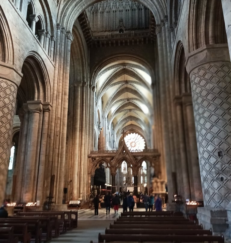 The beautiful columns and Norman arches of Durham Cathedral
