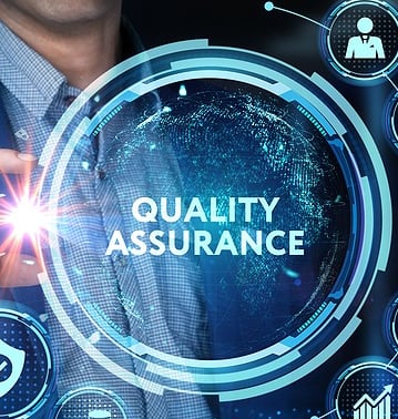 a man in a suit holding a piece of paper with the words quality assurance assurance