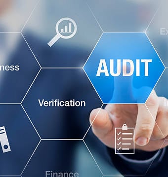 a business man is holding a blue and white checkered auditing auditing