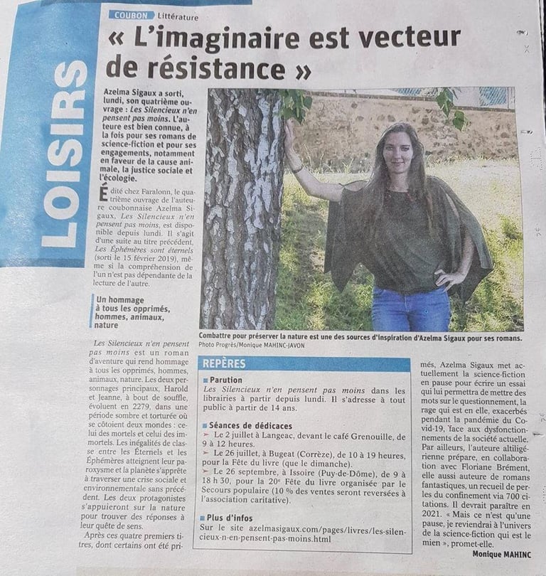 la tribune le progrès haute loire azelma sigaux livre les silencieux n'en pensent pas moins