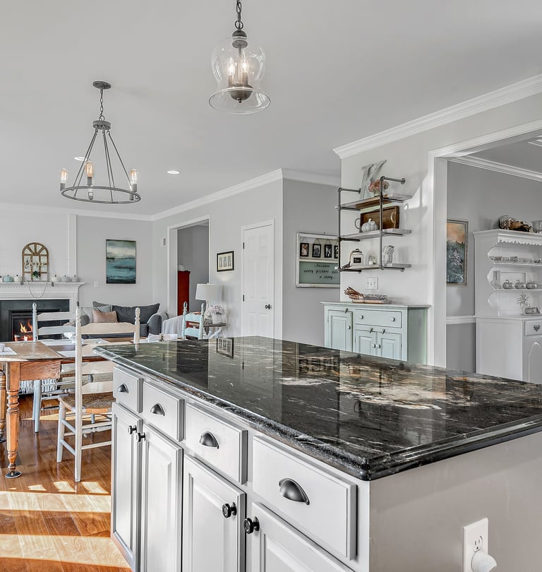 Staging Client Open Floor Plan in Blues and Greiges