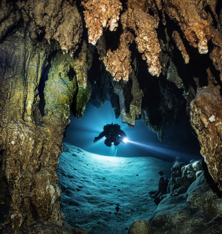 scuba diver in a Mexican Cenote - photography course