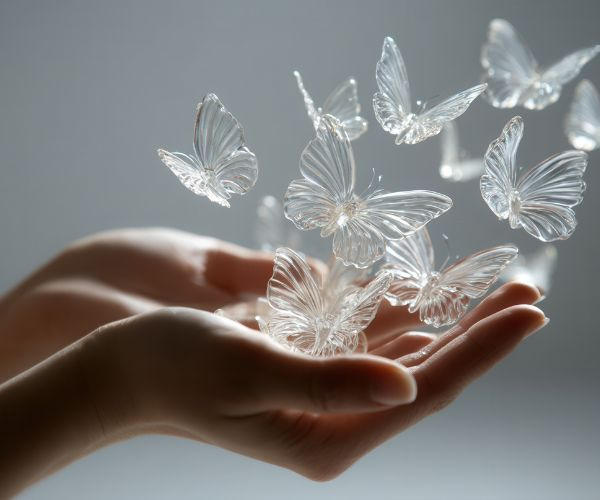 a person holding a bunch of butterflies in their hands