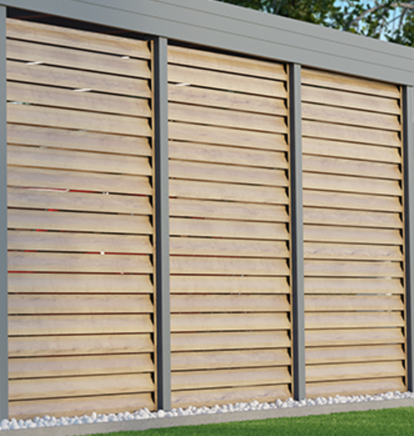 Panel ażurowy z żaluzjami drewnopodobnymi