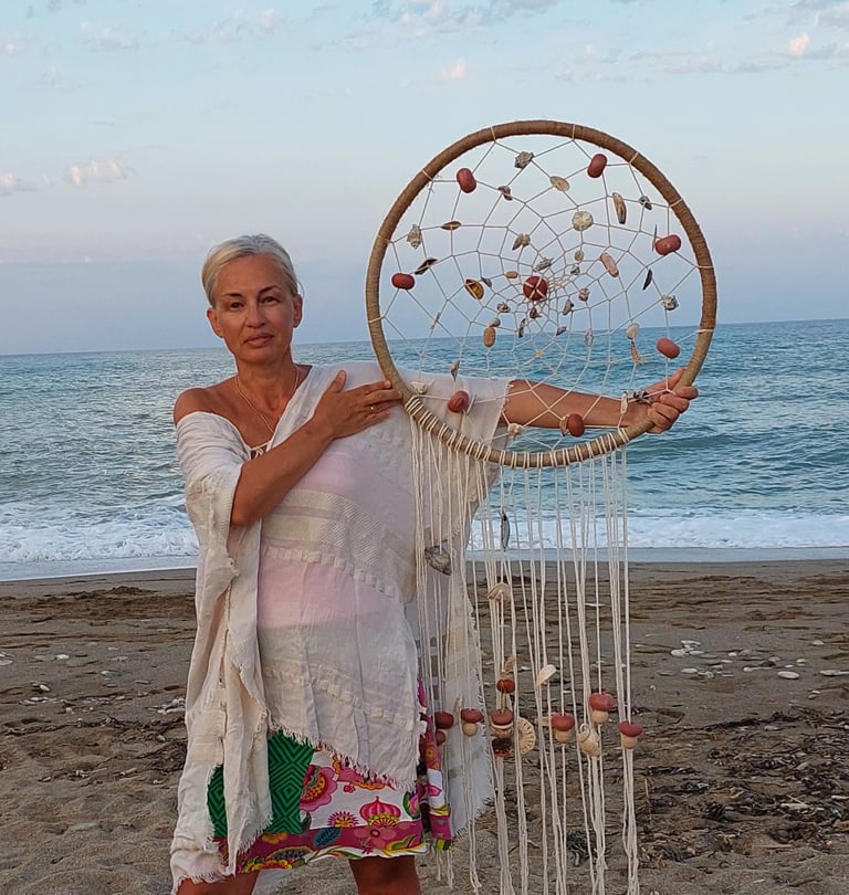 Makram krug, od elemenata sa plaže, Pelion