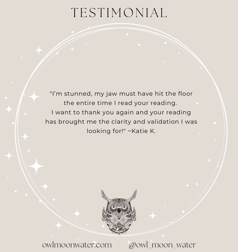 Psychic Reading Testimonial for Owl Moon Water