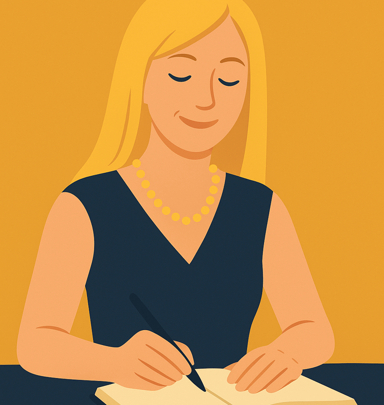 Cath Patterson writing a blog