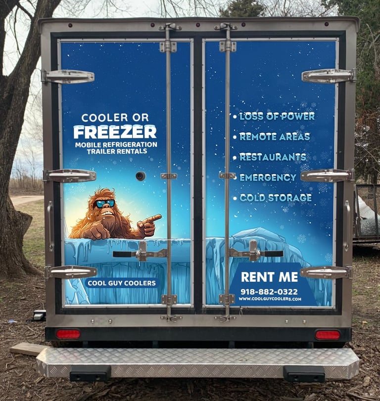 Back doors of trailer showing uses of the refrigerated trailer.