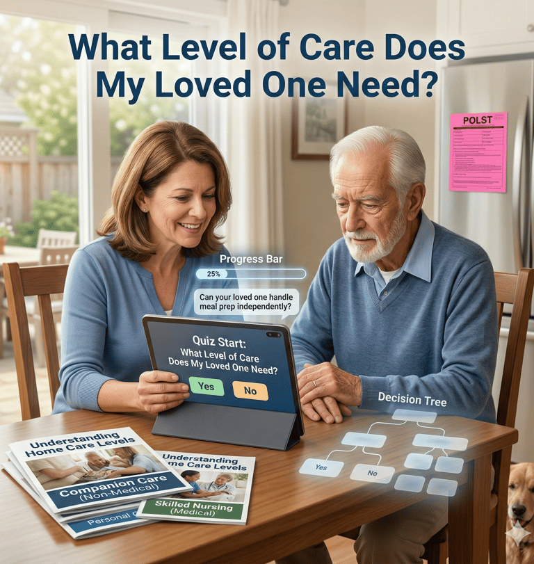 A daughter and her elder father using quiz to make decision