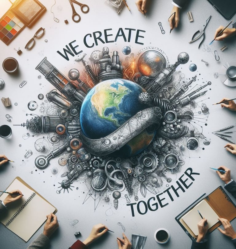 a group of people sitting around a table with a globe