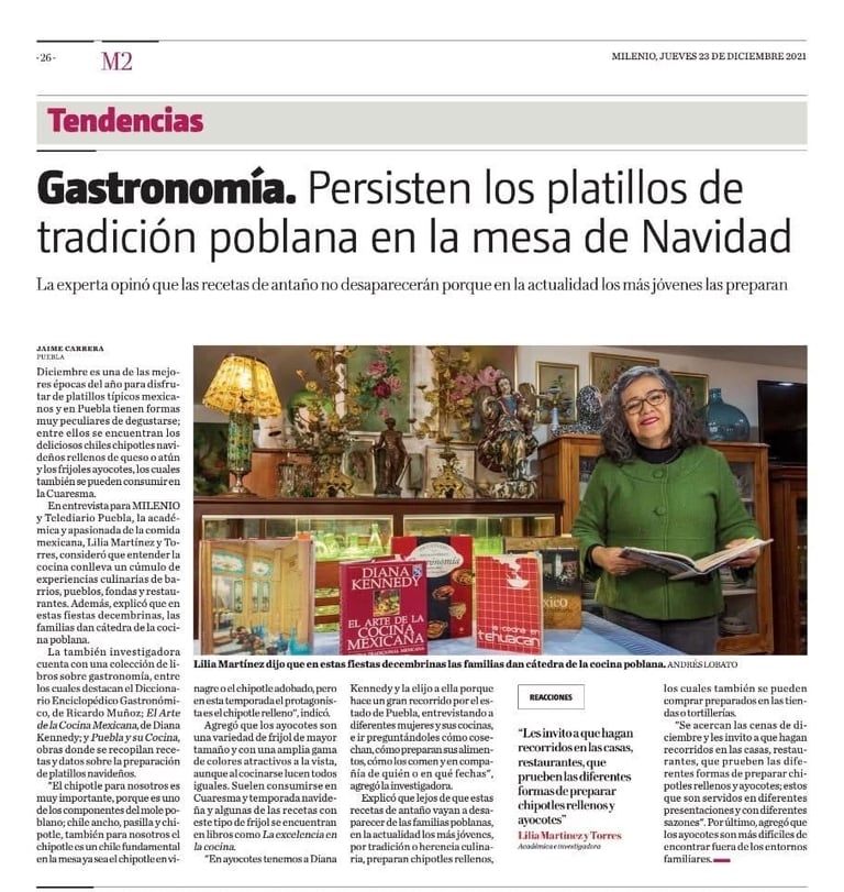 Articulo de Lilia Martínez y Torres de la gastronomía en Navidad en C.D. Puebla