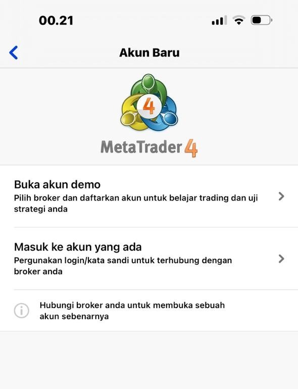 Masuk ke akun mt4 yang tersedia
