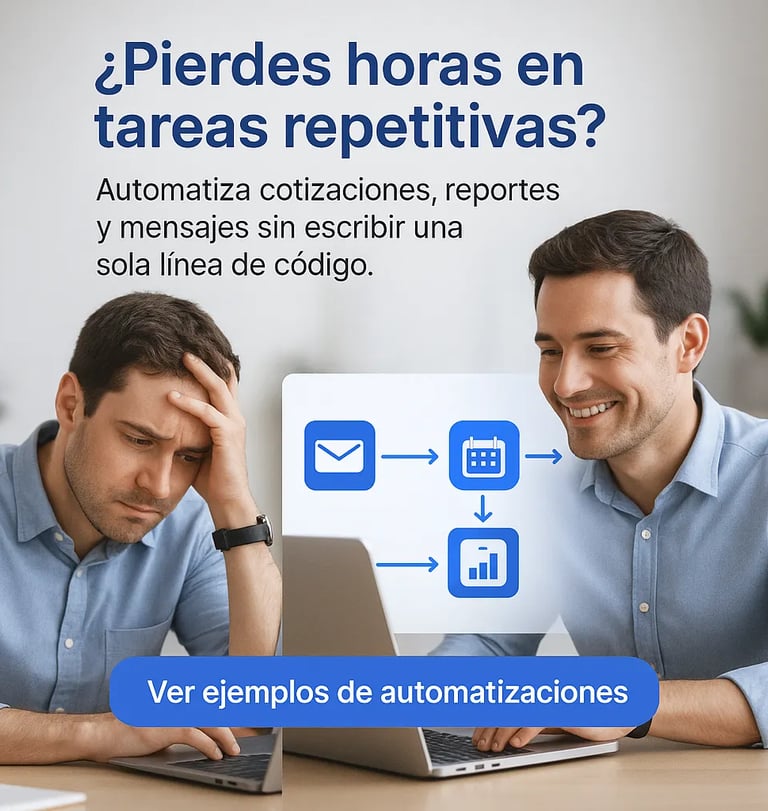 Emprendedor usando automatizaciones inteligentes en laptop para ahorrar tiempo.