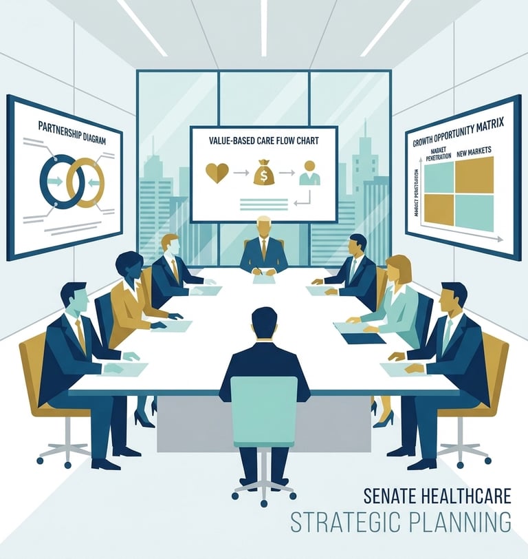 Strategic planning session with hospice and home health industry leaders analyzing value-based care 