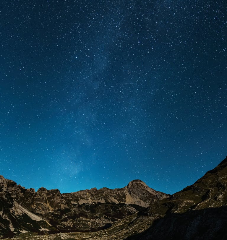 Starry night sky above the mountains