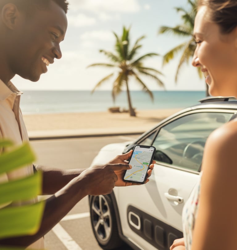 LocXperience Car rental agent advising a customer on a Martinique tourist itinerary