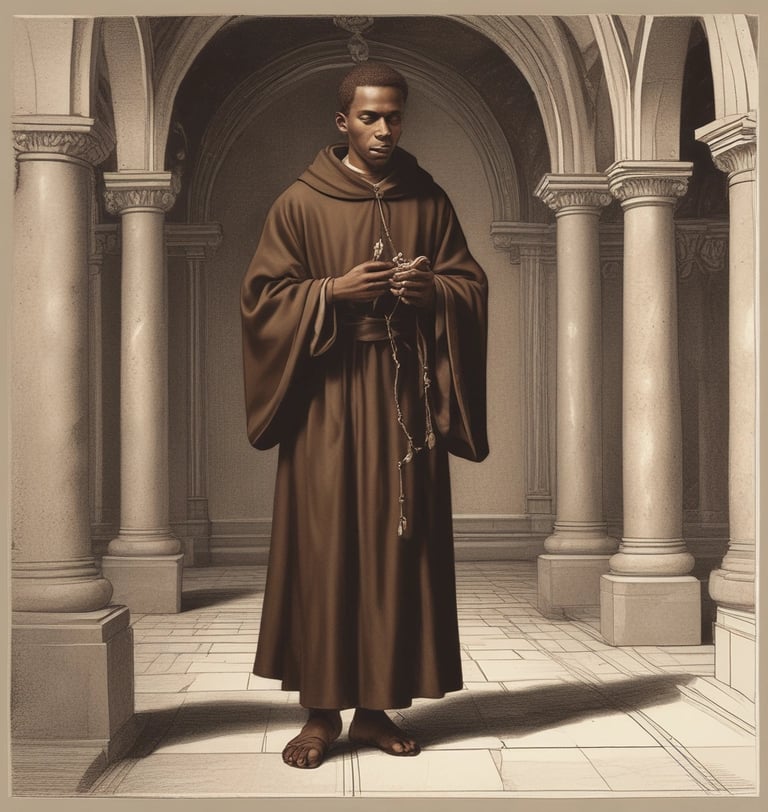 Imagem de São Benedito no claustro