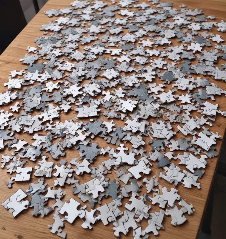 A warm, sunlit workspace with hands carefully assembling a beautiful memory book filled with photographs and handwritten notes.