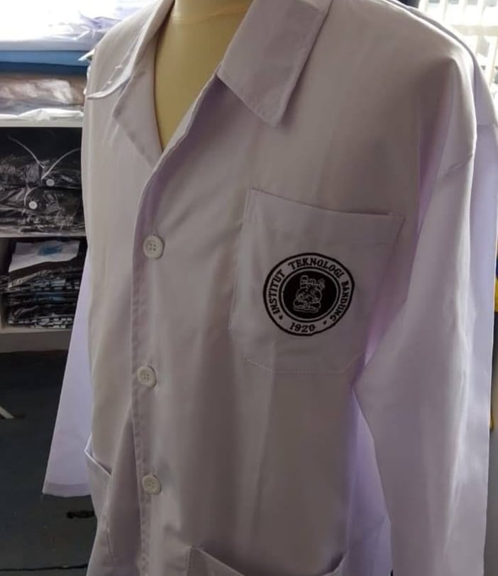 White long-sleeved lab coat with Fuel Salt Tech Laboratory logo displayed on a mannequin.