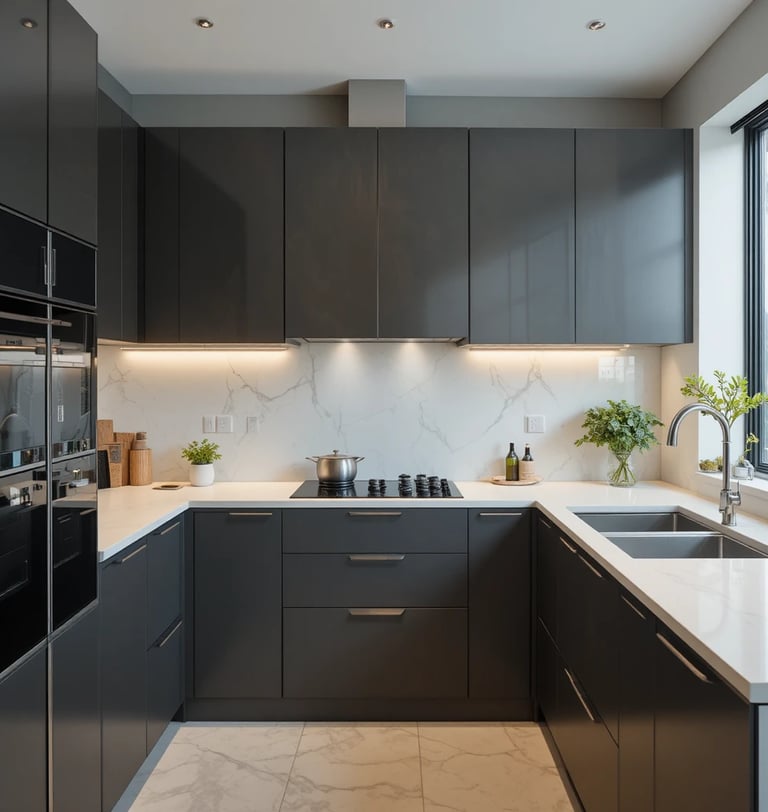 A modern kitchen with flat-panel cabinets