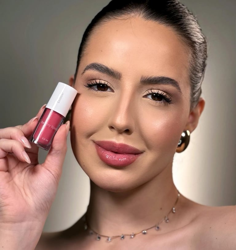 a woman with a pink lip and a lippy