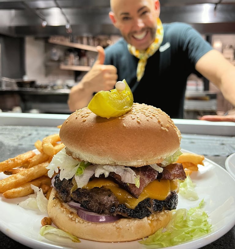 Nannas Place Burger and Fries with chef