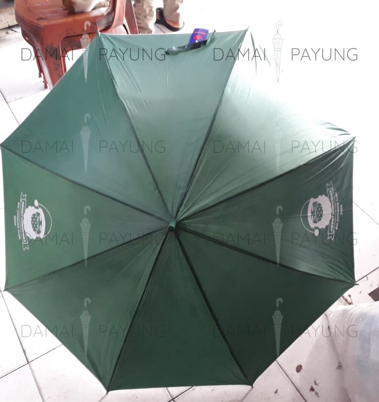 Payung promosi polos tongkat hijau silver GKI atas